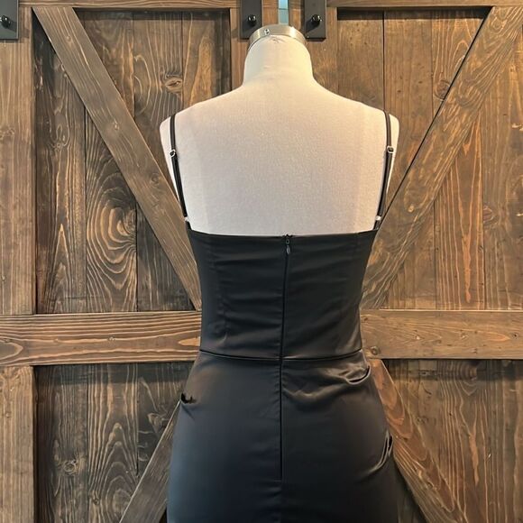 NWT Satin Spaghetti Straps Ruched Bodycon Slit Maxi Cocktail Elegant Dress - Picture 10 of 16